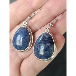 925 Sterling Silver Blue Stone Dangling Pierced Earrings Vintage